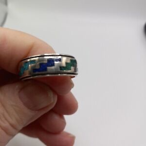 C.G. Wallace Zuni Mens Sterling Silver  Turquoise,& Lapis Ring, Size 11.5 - 10g.