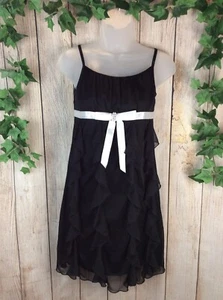 BCX Girls Sleeveless Black Party Dress Size 14 White Trim Sleeveless Ruffles C - Picture 1 of 7