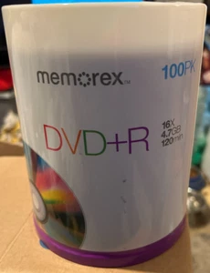 Memorex DVD+R 100 Pack Spindle 16X-4.7G-120Min Blank DVD Discs New & Sealed - Afbeelding 1 van 1