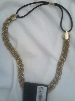 Forever 21  Gold sparkly braided Headband Black Stretch Band ONE SIZE New With T - Imagem 1 de 4