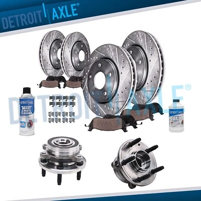 Rotores perforados delanteros traseros 12 piezas pastillas de freno bujes de rueda cojinetes para Ford Taurus Foto 1 de 4