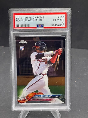 2018 RONALD ACUNA JR. TOPPS CHROME ROOKIE CARD #193 PSA 10 GEM MINT RC HOT! - Image 1 of 2