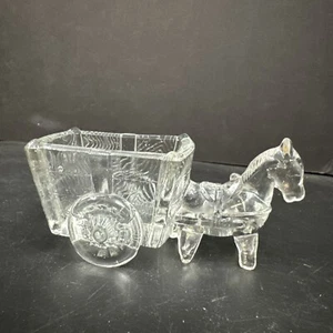 Vintage Glass Donkey Pulling Cart Candy Container Dish Mule Donkey Wagon Decor - Picture 1 of 6