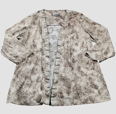 Chaqueta Chico's para mujer talla 2 EE. UU. 12 estampado animal con volantes frente abierto elástica Foto 1 de 4