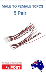 5 Pair Micro JST 1.25 2 PIN PH Male Plug Female Connector With Wire Cables 100mm - Picture 1 of 5
