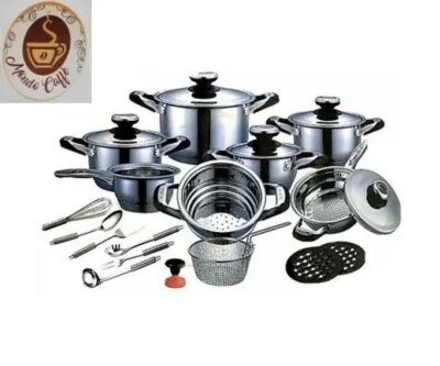 Set batteria di pentole 23 pezzi in acciaio inox a induzione antiaderente A.M.C. - Immagine 1 di 4