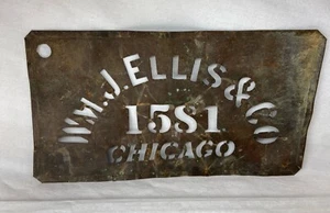 Fabricantes de plantillas de etiquetas de identificación de negocios de latón antiguo Wm J Ellis & Co Chicago IL Illinois - Imagen 1 de 6