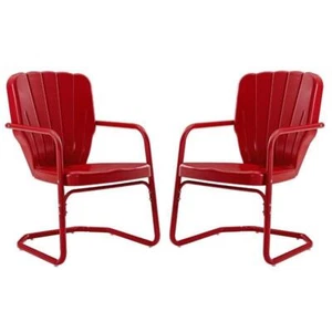 Home Square 2 Piece UV-resistant Metal Patio Accent Chair Set in Red - Picture 1 of 11