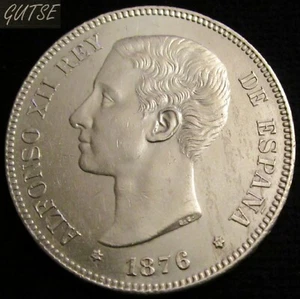 SPANIEN, 298-ALFONSO XII, 5 PESETEN 1876*18-76, MADRID DE M, SILBER, GXF. - Bild 1 von 2