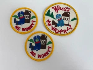Vintage WHAT? ME WORRY! Snowmobile Racing Sew-On Patch Lot Of 3 - Picture 1 of 3