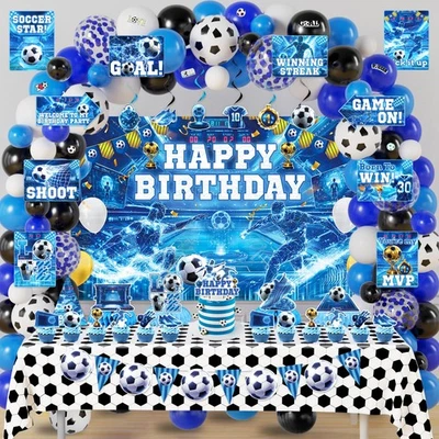 Decoraciones de fiesta de fútbol para niños, 173 piezas azul pelota de fútbol decoración de fiesta de cumpleaños S... Foto 1 de 4