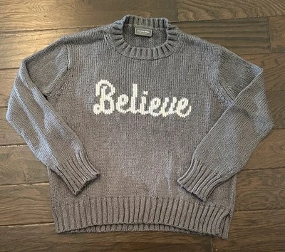 Suéter de madera "Believe" gris crema mezcla de lana mohair para mujer S/M ¡EXCELENTE ESTADO USADO! Foto 1 de 4