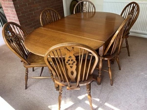 Ercol Style Solid Solid Wood Oval Dining Table With 6 Chairs Only One Owner - Picture 1 of 18