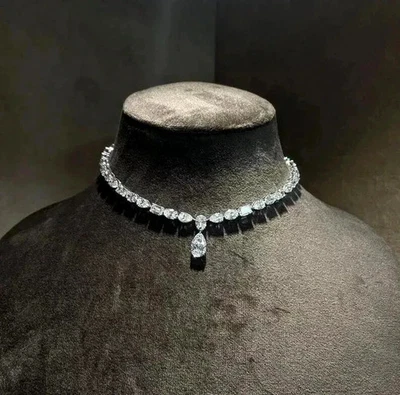 Colar de tênis feminino 20 quilates formato misto criado em laboratório diamante folheado a ouro branco 14K - Imagem 1 de 4