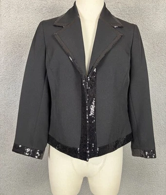 Kasper Women's Petite Sequin Tipped Open-Front Blazer Size 2P Black NWT's - Image 1 of 4