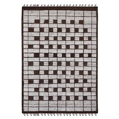 6'4"x9' Brown Moroccan Weave Checker Design Soft Wool Hand Knotted Rug G20421 Foto 1 de 4