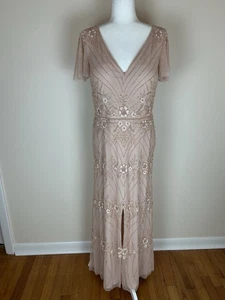 Adrianna Papell festliches Kleid 12 Rouge Rosa verziert Kleid Perlen Fee Maxi - Bild 1 von 8