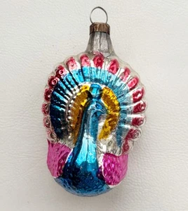 VTG Christmas Blown Glass Peacock Bumpy Embossed Feather Tree Ornament Germany - Picture 1 of 8