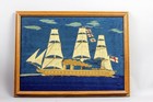 Antique Sailors Wool Needlework Mid 1800s British Sailing Ship 20.5"x15.5" Frame