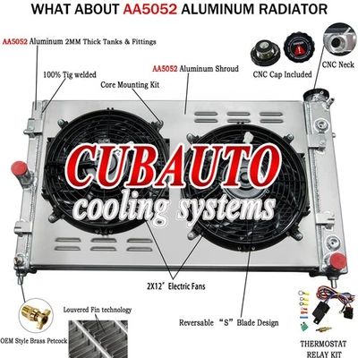 4-Rows Aluminum Radiator+Shroud Fan For 2005 -06 Pontiac GTO 6.0L 5967CC V8 - Image 1 of 4
