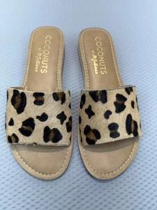 Coconut By Matisse Tiki Slide Sandals Animal Print Natural Calf Hair - Picture 1 of 6