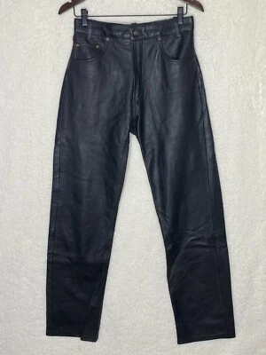Vintage Echtes Leder Black Straight Leg 100% Leather Pants 5 Pocket 28x31 Size 6 - Image 1 of 4