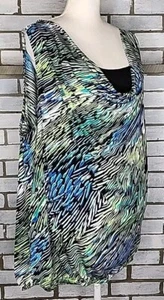 George Women's Black Green Striped Cowl Neck Stretch Sleeveless Top Plus Size 4X - Picture 1 of 10