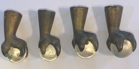 Vintage BRASS GLASS Claw feet Furniture Small Lot Of 4 Cover