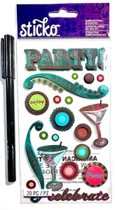 Sticko Foil Dimensional Party Stickers Scrapbooking Embellishment Card - Picture 1 of 1