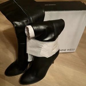 Nine West Women's Queany Black Zip Knee High Women's Boots Sz 9.5 M 4" Heel NEW - Picture 1 of 19