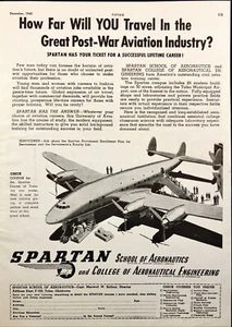 1945 Spartan School of Aeronautics Great Post-War Aviation Industry Print Ad - Picture 1 of 6