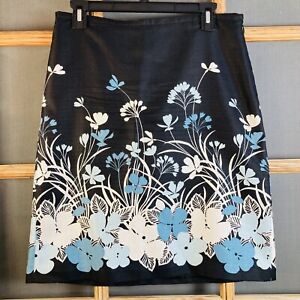 Ann Taylor Loft Women's Black Silk Skirt Size 6 Blue & White Floral Print India