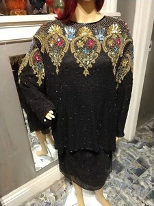 Vintage Eve's Allure Beaded Silk Skirt And Tunic Size 3XL Beautiful - Picture 1 of 18