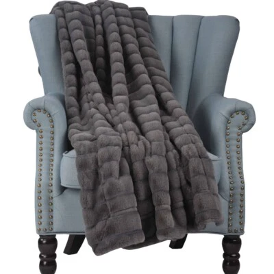 Manta acanalada Sherpa de felpa suave carbón - lino ciprés - grande (60X 80) Foto 1 de 2