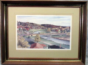 Carl Johnson Galena Art Litho Print Autumn on the Galena River S/N Framed - Foto 1 di 12