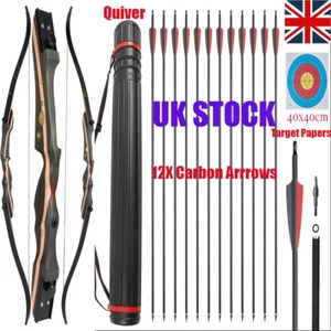 20-50lbs 62" Takedown Recurve Bow Arrow Set Wooden Bow Archery Hunting Target - Picture 1 of 26