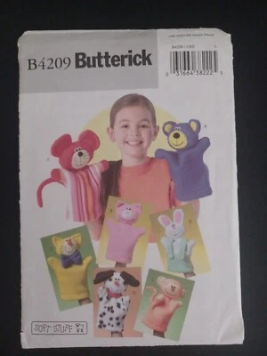  Butterick Pattern B4209 Hand Puppets Bear Pig Dog Monkey Mouse - Image 1 of 2