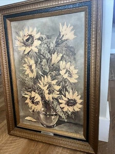 "Sunflowers" Vintage Litho Print L. Ritter 21x29 Home Interior Decor Framed VTG - Picture 1 of 9