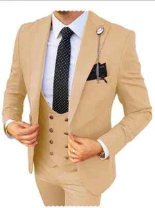 Formal Men 3 Piece Wedding Suits Wedding Suit Costume (Blazer+Pants+Vest) - Picture 1 of 42