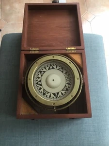 Large Brass Ship's Compass Boxed - Picture 1 of 14