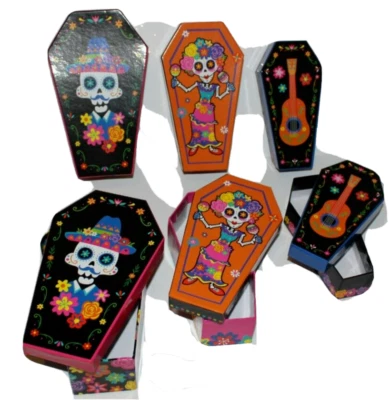 8" 3 Stackable DOD, Dia de los  muertos Candy Coffins, Table Decorations, favors - Image 1 of 3