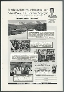 1964 CALIFORNIA ZEPHYR advertisement, BN, WP, D&RGW, Dome car print ad - Bild 1 von 3