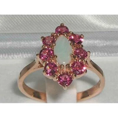 Solid 14k Rose Gold Natural Opal & Pink Tourmaline Womens Cluster Ring - Image 1 of 4