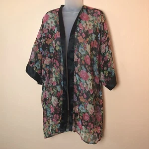 Cypress Sheer Floral Robe Kimono Bathing Suit Cover Women M Made USA Vtg FLAW - Picture 1 of 5