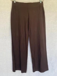 Size PM EILEEN FISHER Petite Dark Brown Knit Stretch Pants Elastic Waist Viscose - Picture 1 of 4