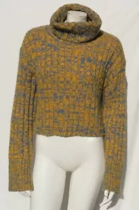 URBAN OUTFITTERS S Yellow Blue Chunky Knit Turtleneck Crop Sweater Top Ukraine - Picture 1 of 6