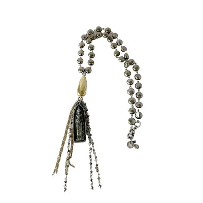 Lucky Brand Ganesh Buddha Necklace 24" Gunmetal Silver Tone Antiqued Gold Tassel - Image 1 of 4