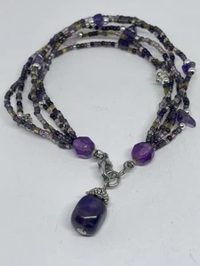Bracciale Charm Semi Api Viola Argento Sfaccettato Pietra Organica Retrò BoHo Cottage - Foto 1 di 7
