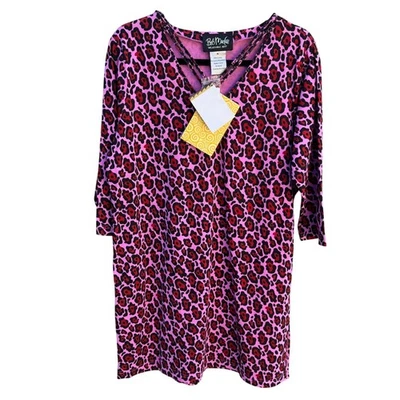 Bob Mackie Wearable Art Vintage Womens Pink Black Leopard Print Tunic Dress New - Image 1 of 4