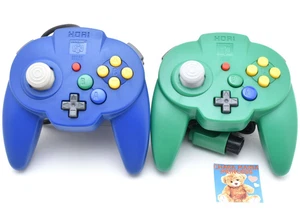 Lot 2 Nintendo 64 N64 Hori Pad Mini Controller Green Blue Set Tested Japan JP - Picture 1 of 13